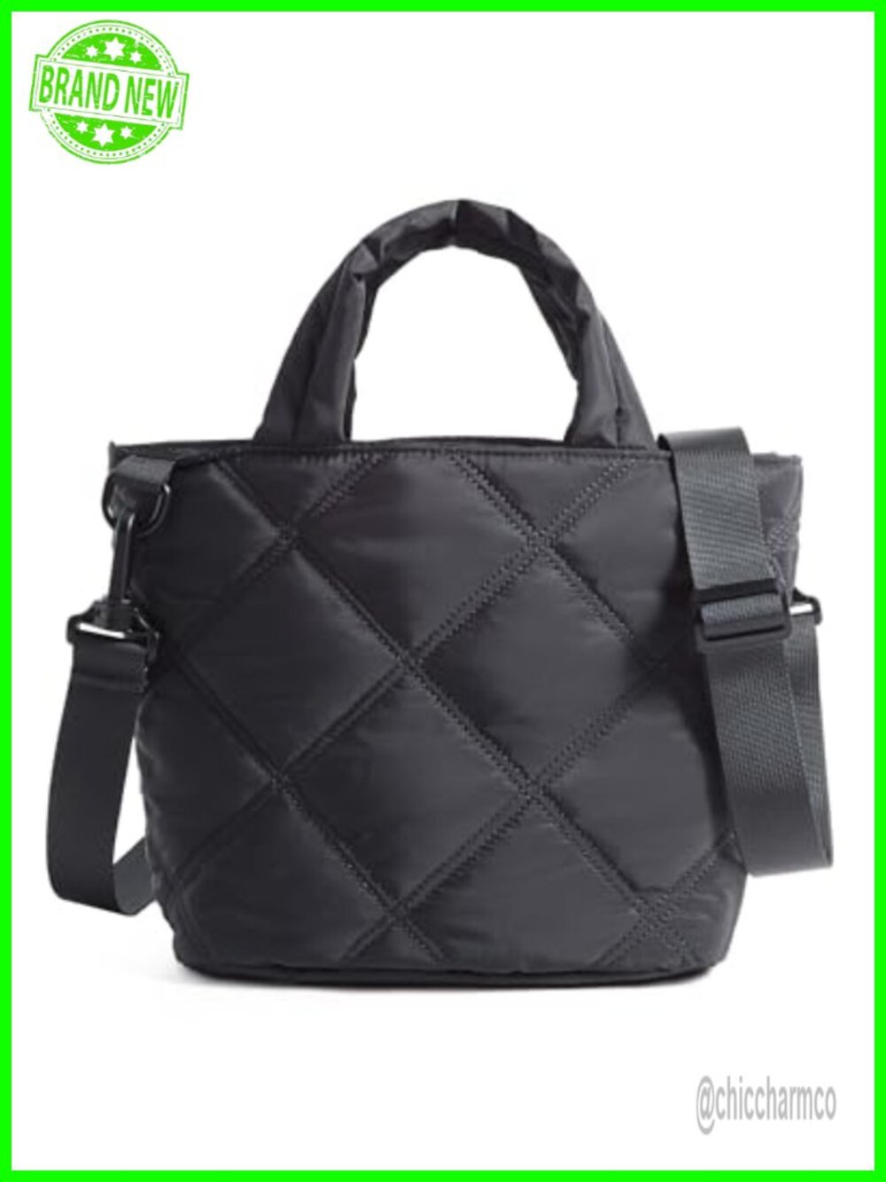 Quilted Puffer Crossbody Bag Lightweight Nylon Purse 8L